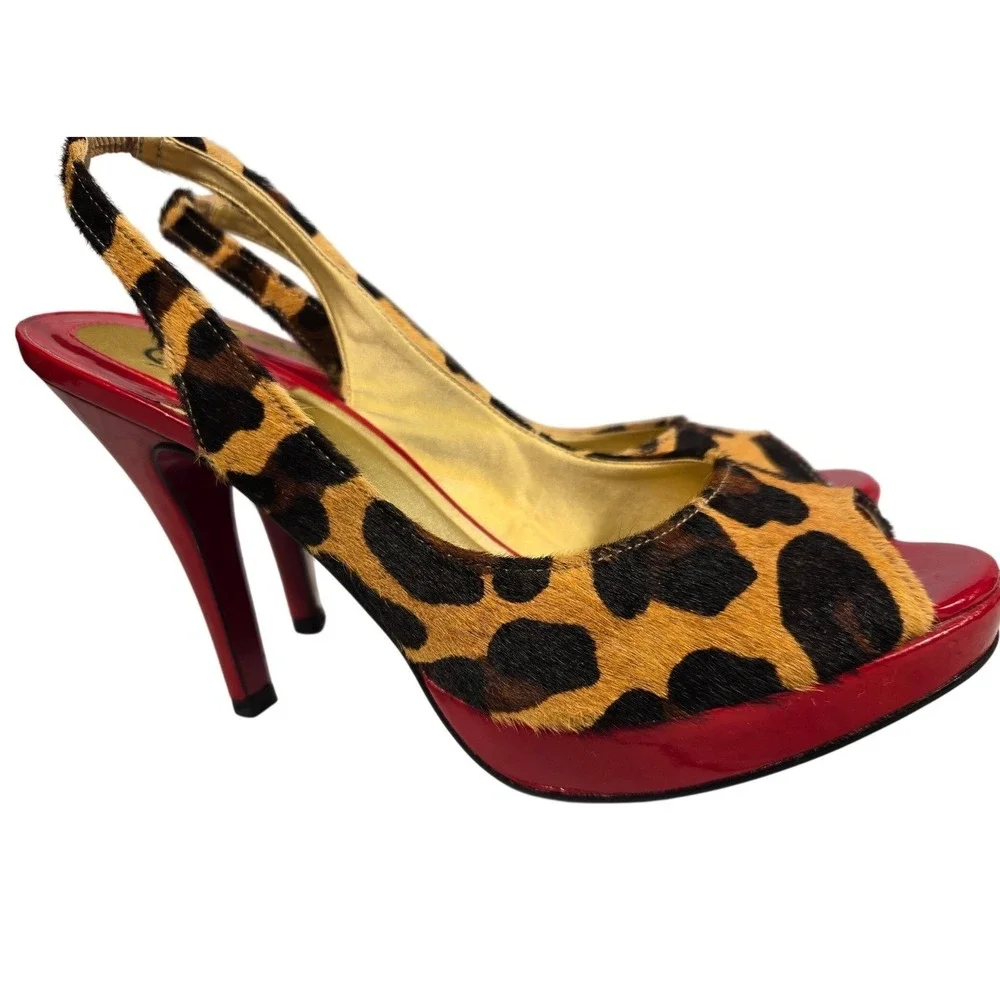 Carlos by Carlos Santana Elise‎ Leopard Print Calf Hair Red Platform Heels 6.5M